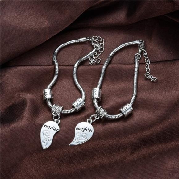2 Pcs Matching Heart Mother Daughter Bracelets Mother Daughter Jewelry - Picture 3 of 7